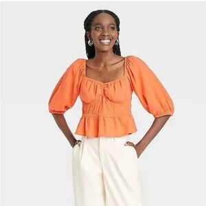 A New Day - Orange Puff Sleeve Women's Top - Orange - Size XL